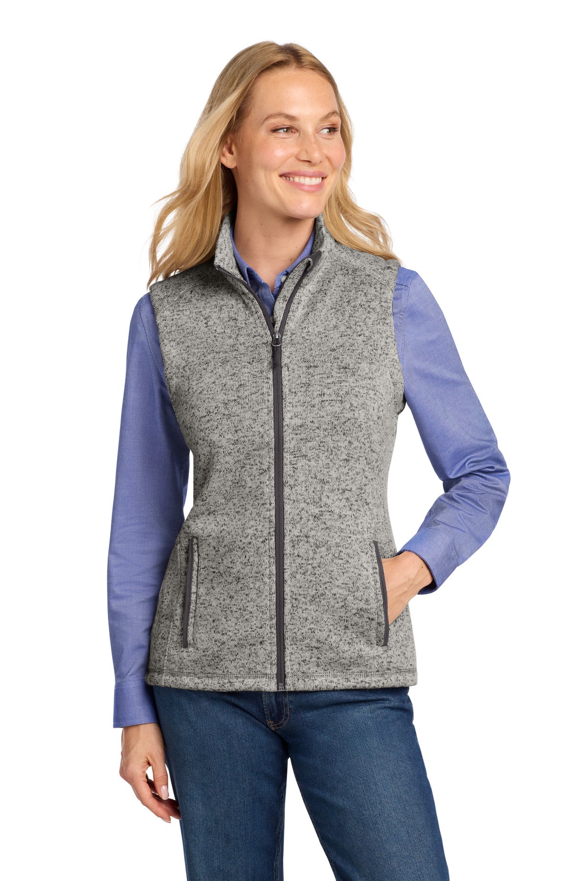 Port Authority  Women's Sweater Fleece Vest L236 in Grey Heather