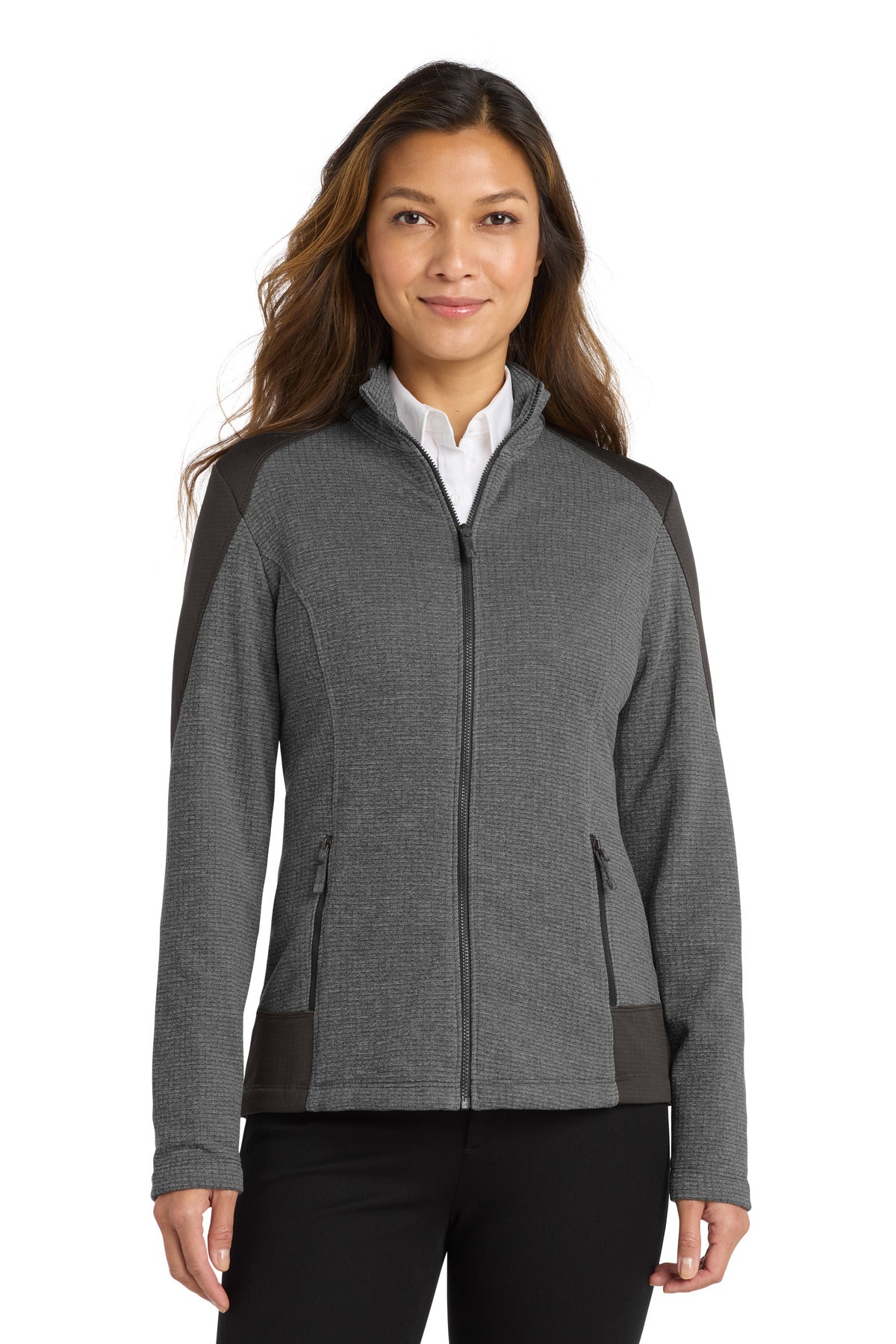 Port Authority  Women's Grid Fleece Jacket. L239 in Grey Smoke Heather/ Grey Smoke