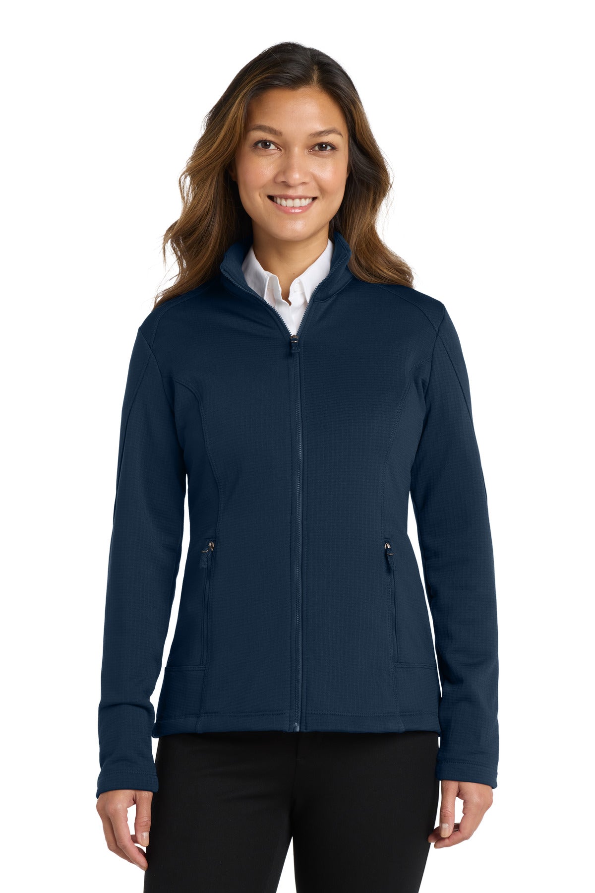 Port Authority  Women's Grid Fleece Jacket. L239 in River Blue Navy