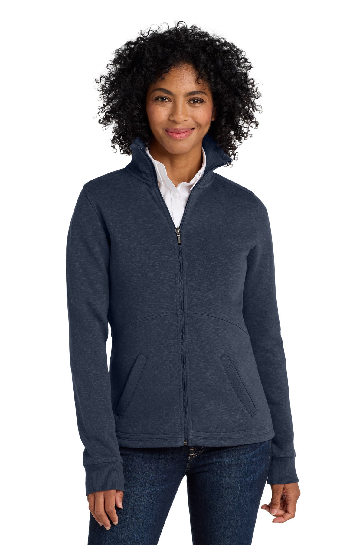 Port Authority Women's Slub Fleece Full-Zip Jacket. L293 in Navy