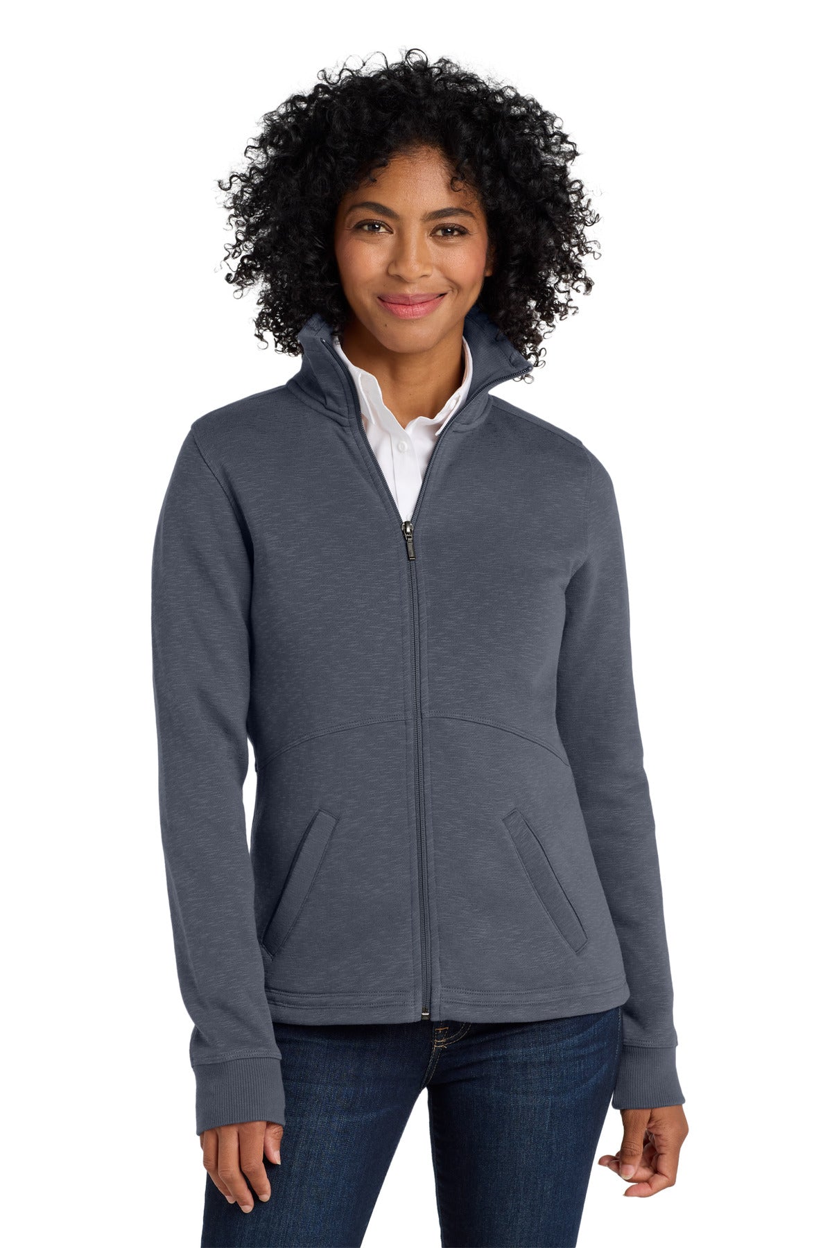 Port Authority Women's Slub Fleece Full-Zip Jacket. L293 in Slate Grey