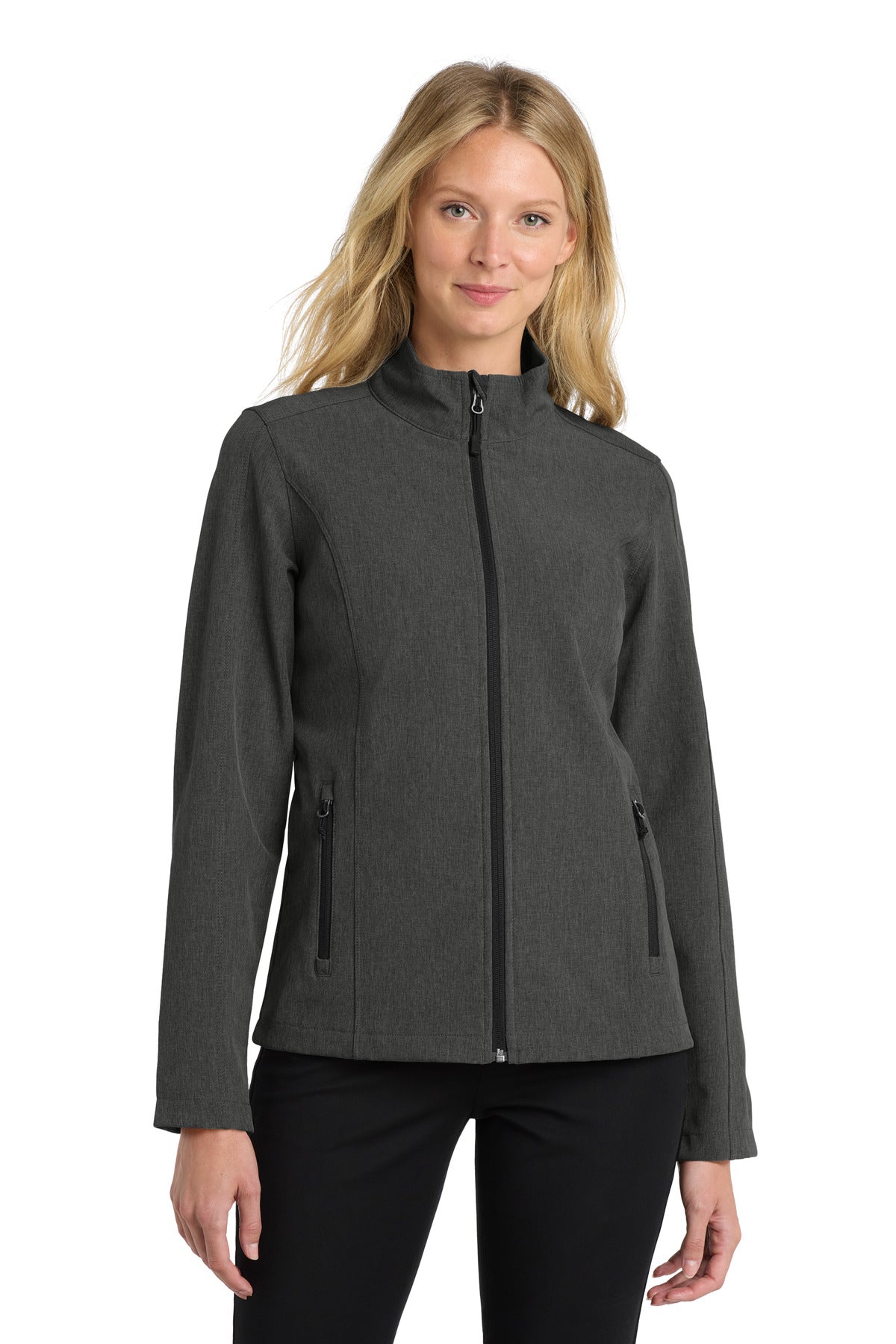 Port Authority Women's Core Soft Shell Jacket. L317 in Black Charcoal Heather