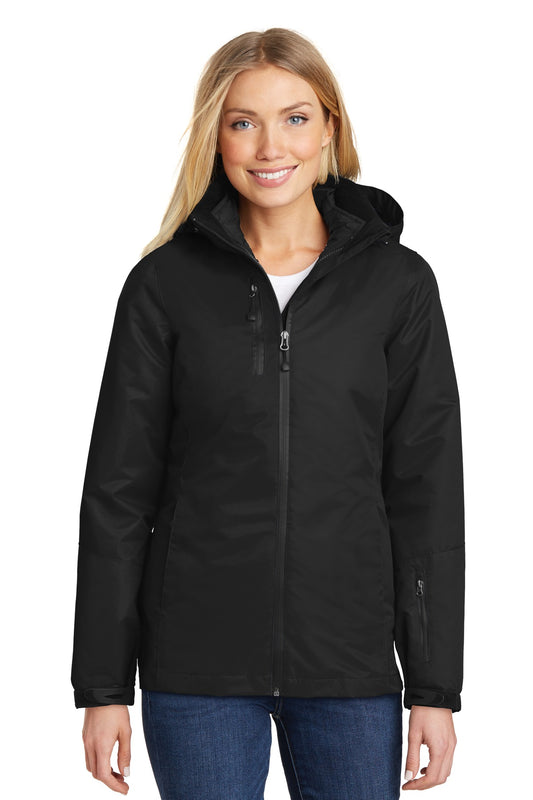 Port Authority Women's Vortex Waterproof 3-in-1 Jacket. L332 in Black/ Black