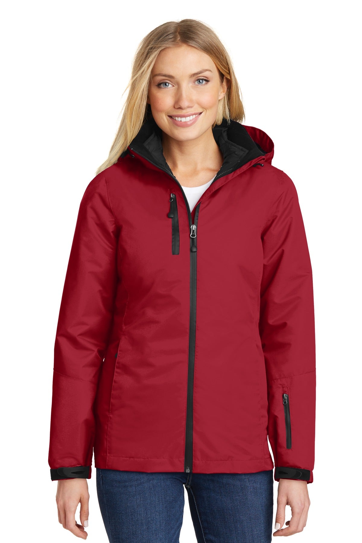 Port Authority Women's Vortex Waterproof 3-in-1 Jacket. L332 in Rich Red/ Black