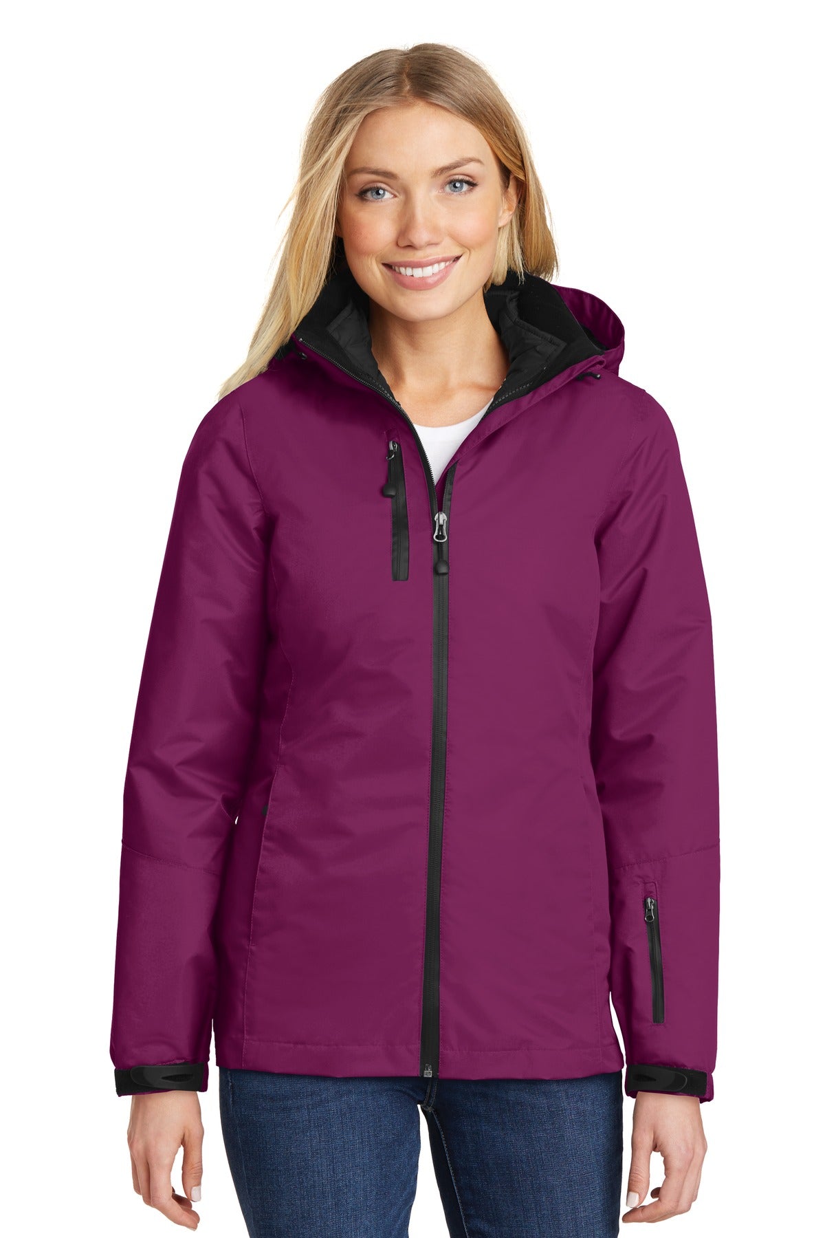 Port Authority Women's Vortex Waterproof 3-in-1 Jacket. L332 in Very Berry/ Black