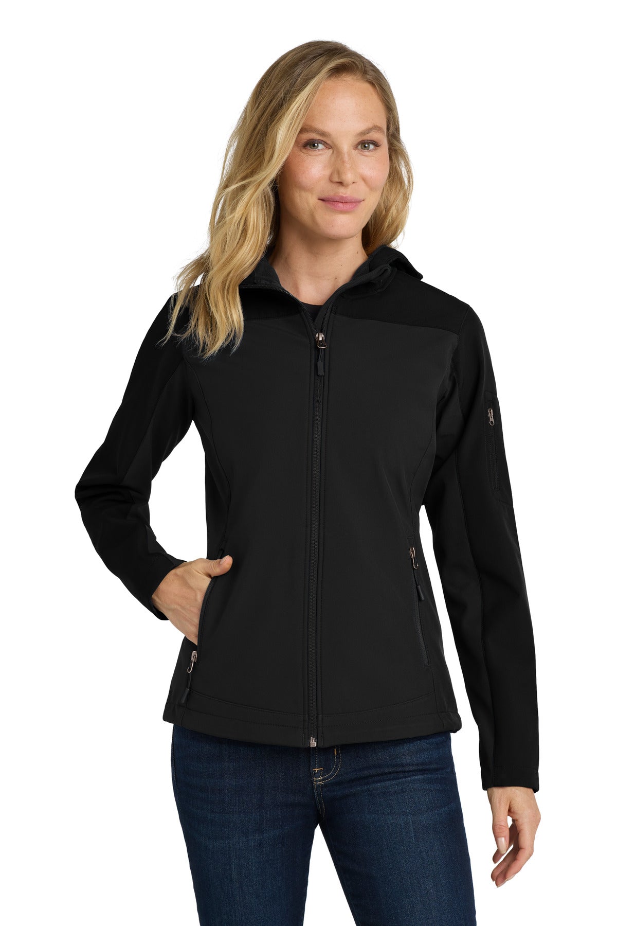 Port Authority Women's Hooded Core Soft Shell Jacket. L335 in Black