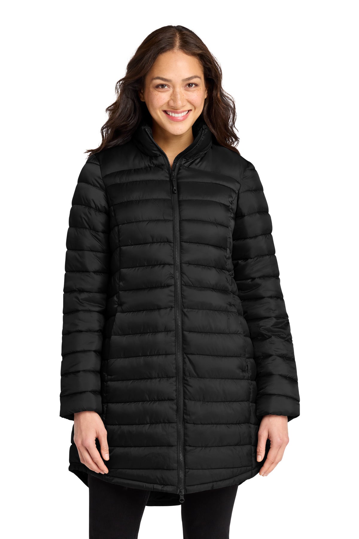 Port Authority Women's Horizon Puffy Long Jacket L365 in Deep Black