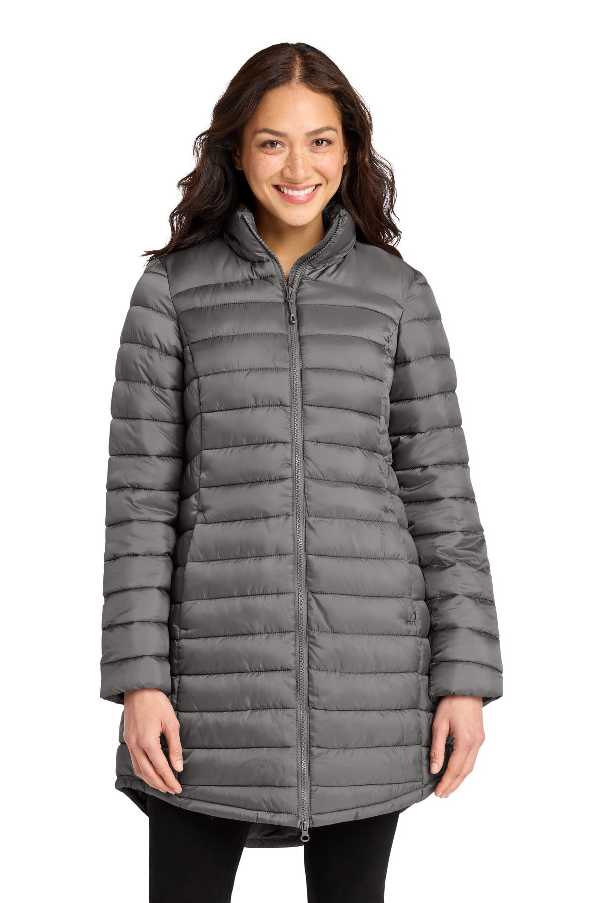 Port Authority Women's Horizon Puffy Long Jacket L365 in Deep Smoke