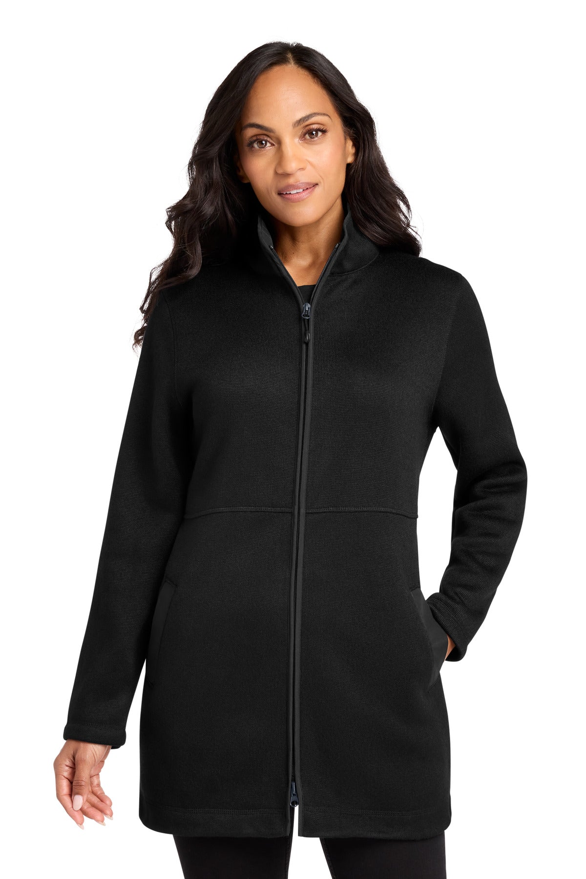 Port Authority Women's Arc Sweater Fleece Long Jacket L425 in Deep Black