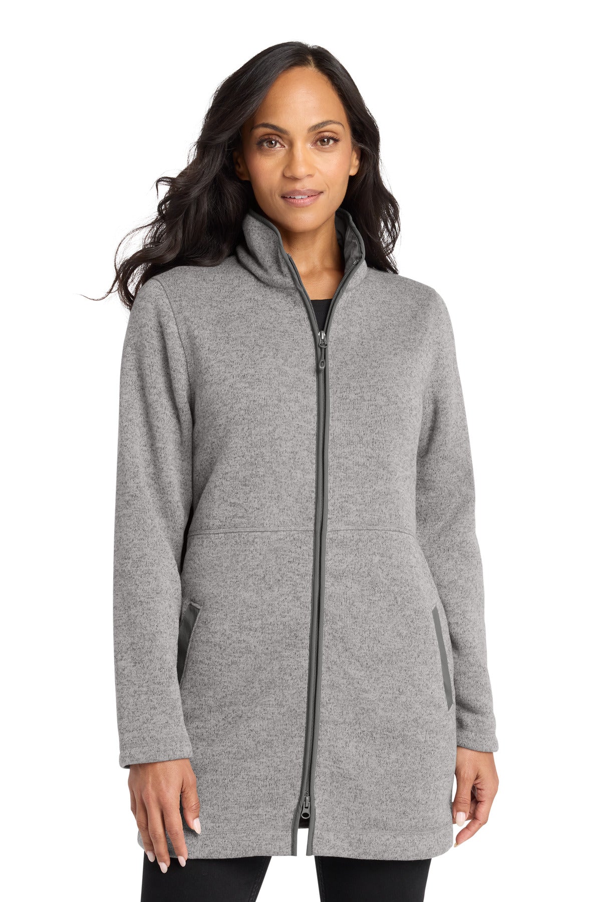Port Authority Women's Arc Sweater Fleece Long Jacket L425 in Deep Smoke Heather