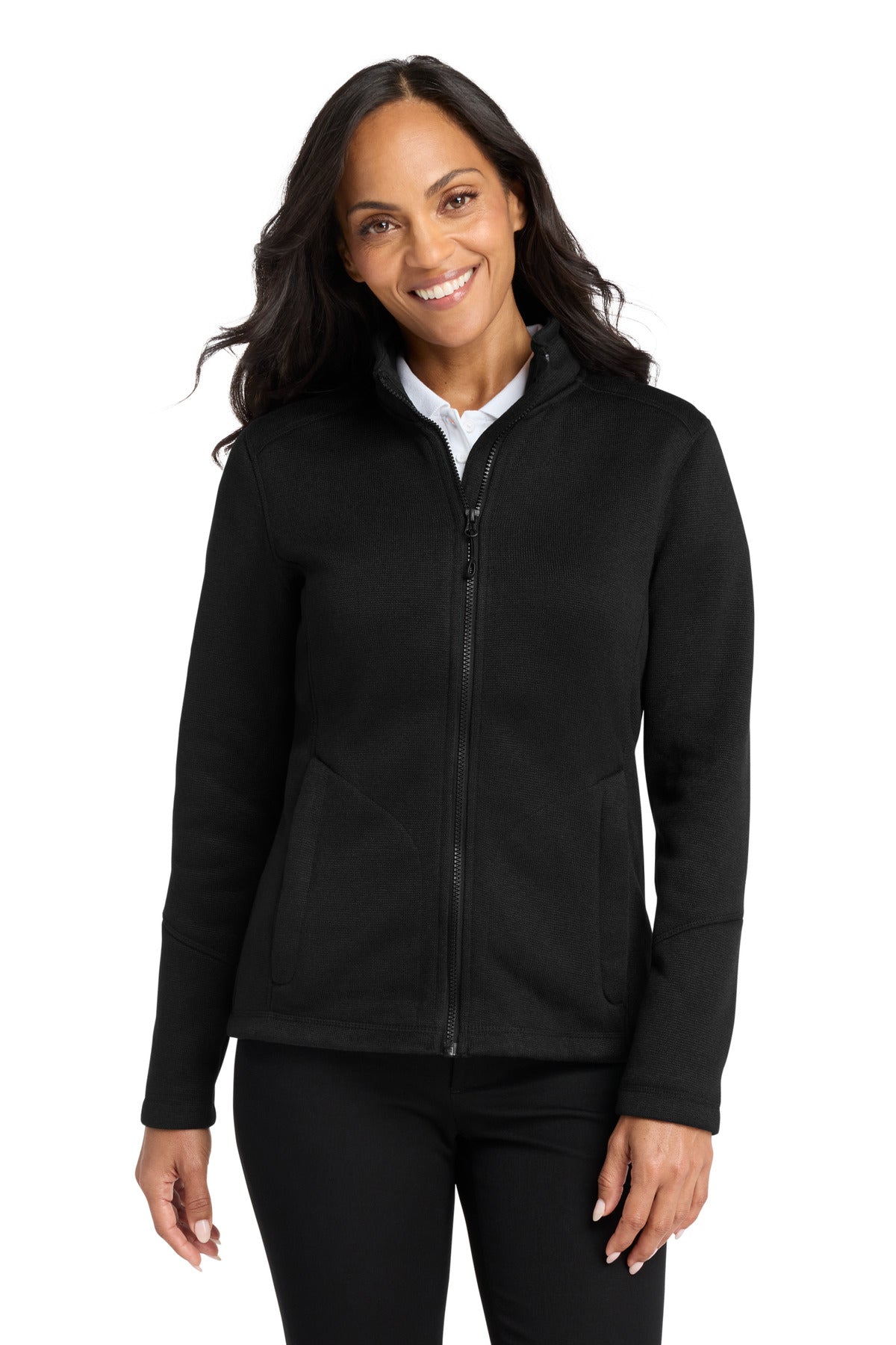 Port Authority Women's Arc Sweater Fleece Jacket L428 in Deep Black