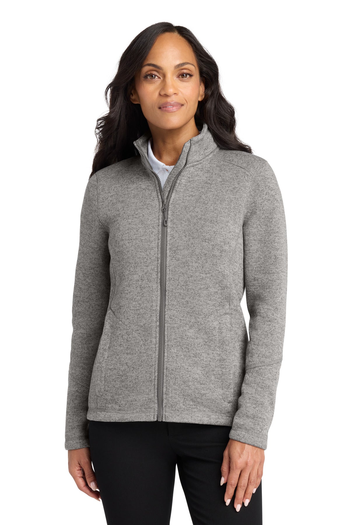 Port Authority Women's Arc Sweater Fleece Jacket L428 in Deep Smoke Heather