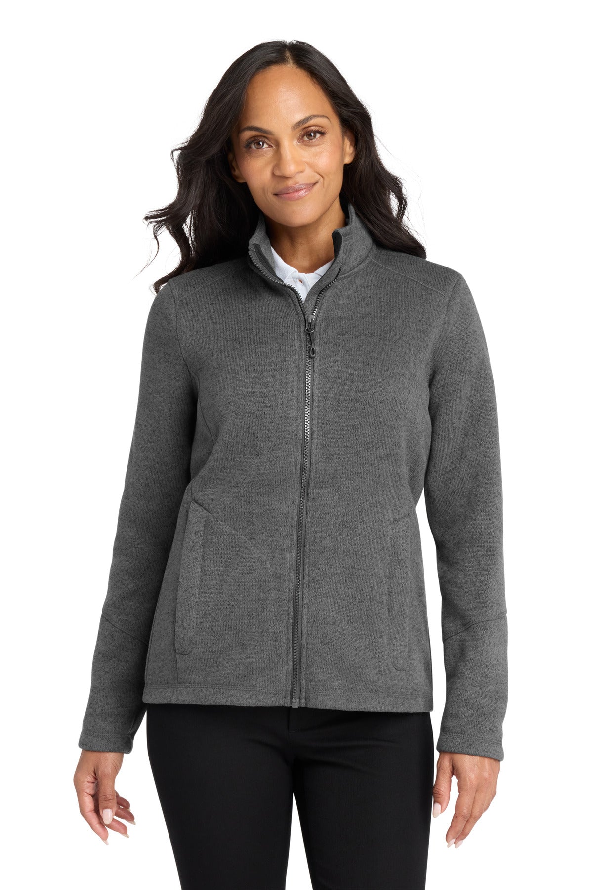Port Authority Women's Arc Sweater Fleece Jacket L428 in Grey Smoke Heather