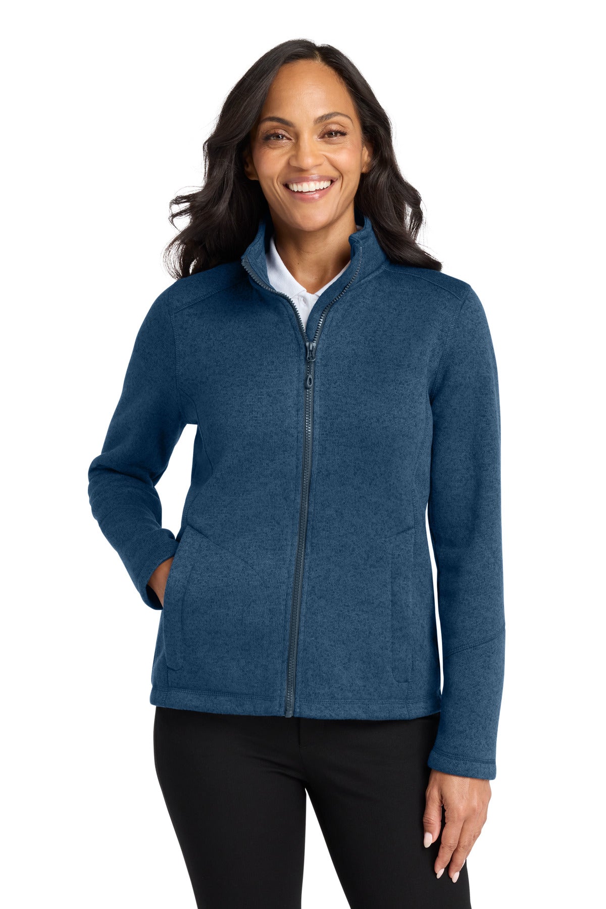 Port Authority Women's Arc Sweater Fleece Jacket L428 in Insignia Blue Heather
