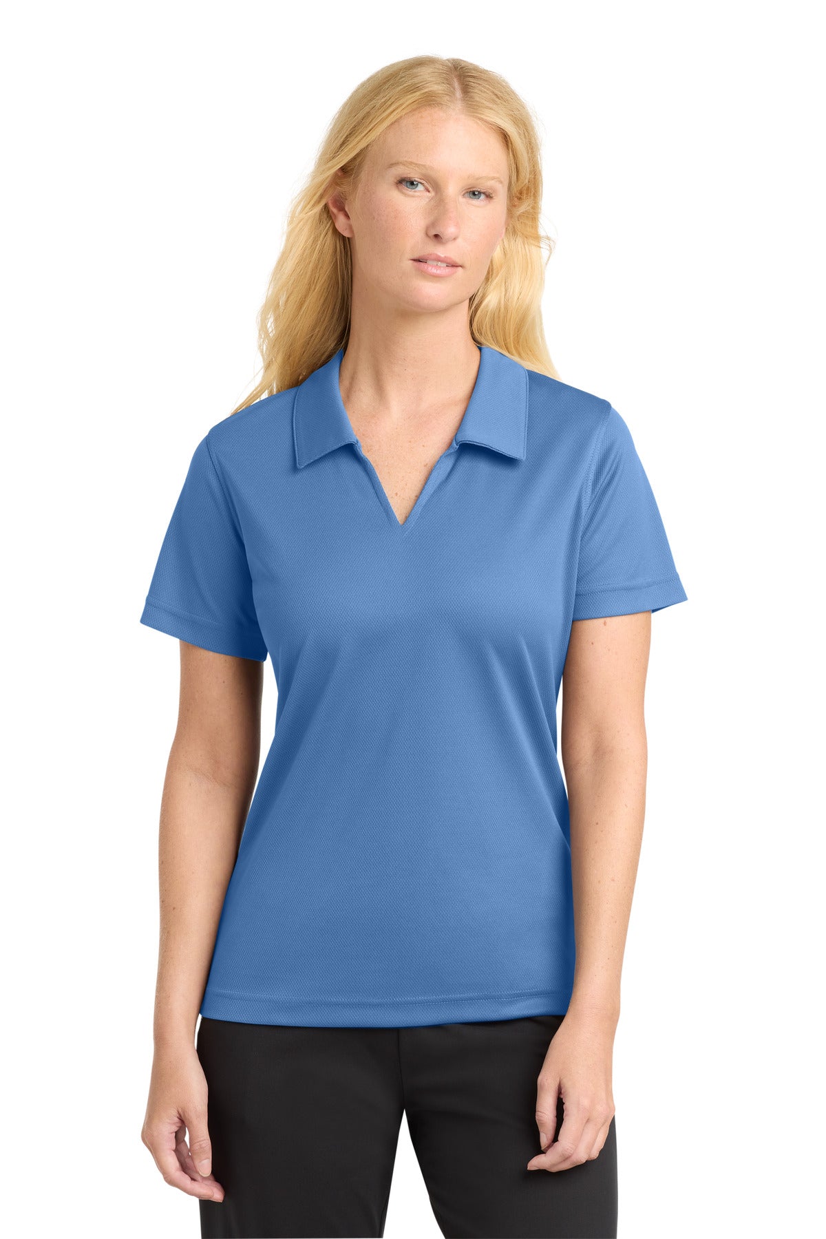 Sport-Tek Women's Dri-Mesh V-Neck Polo.  L469 in Blueberry