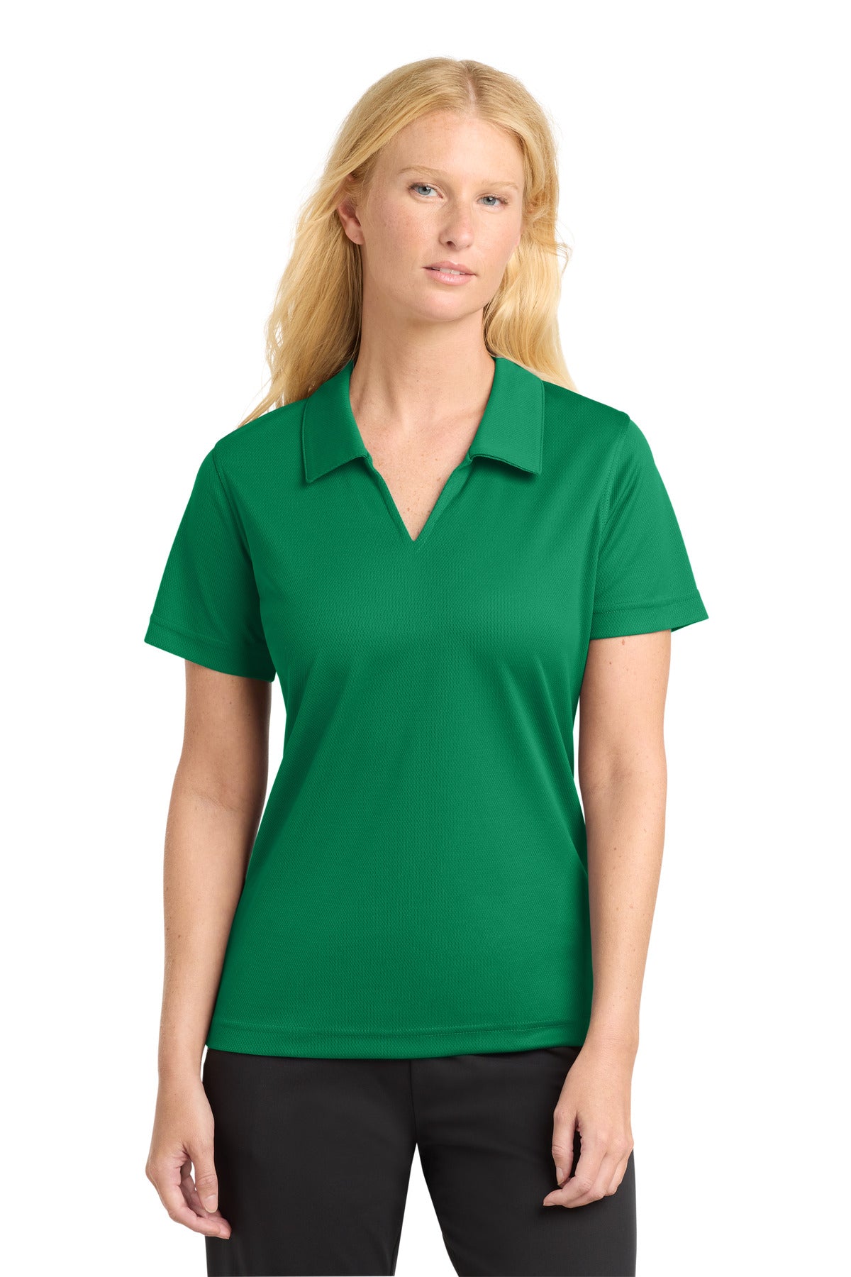 Sport-Tek Women's Dri-Mesh V-Neck Polo.  L469 in Kelly Green