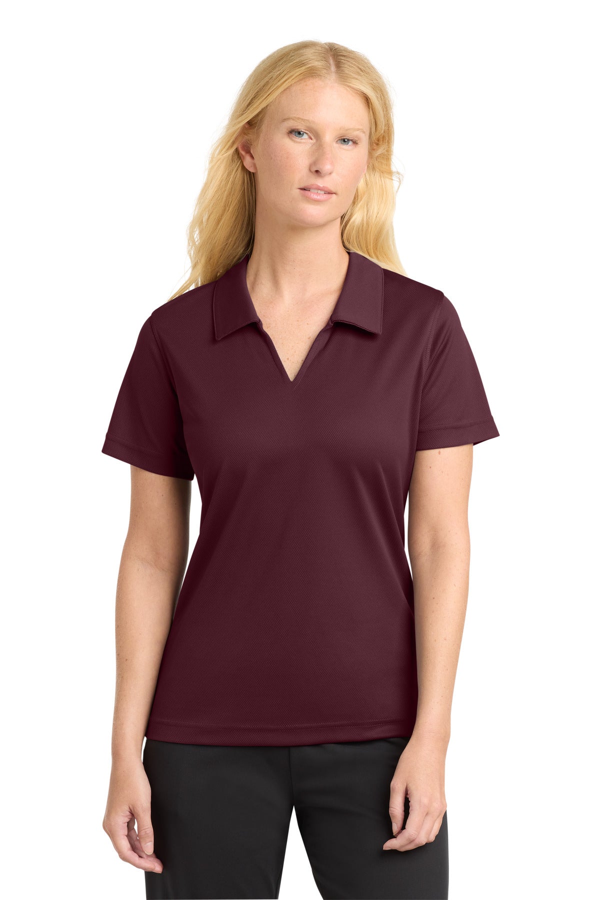 Sport-Tek Women's Dri-Mesh V-Neck Polo.  L469 in Maroon