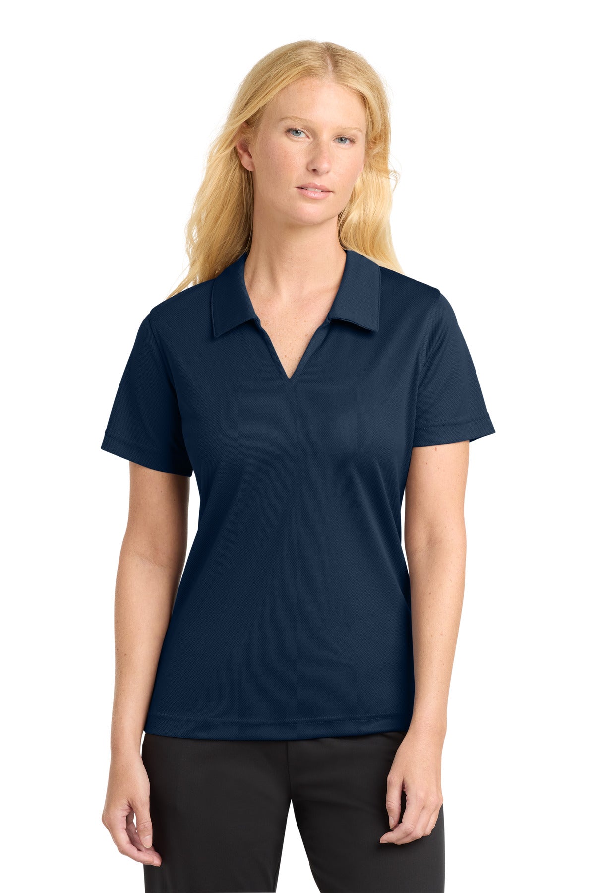Sport-Tek Women's Dri-Mesh V-Neck Polo.  L469 in Navy