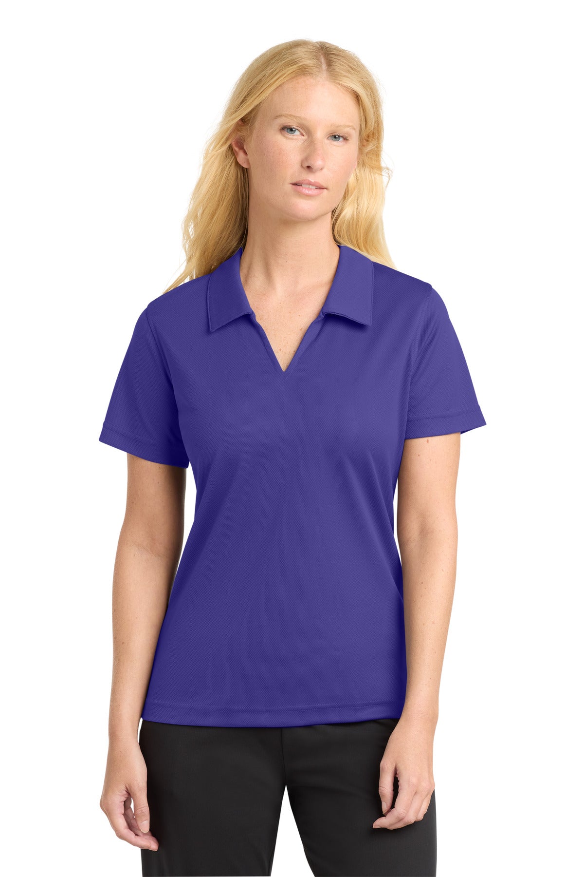 Sport-Tek Women's Dri-Mesh V-Neck Polo.  L469 in Purple
