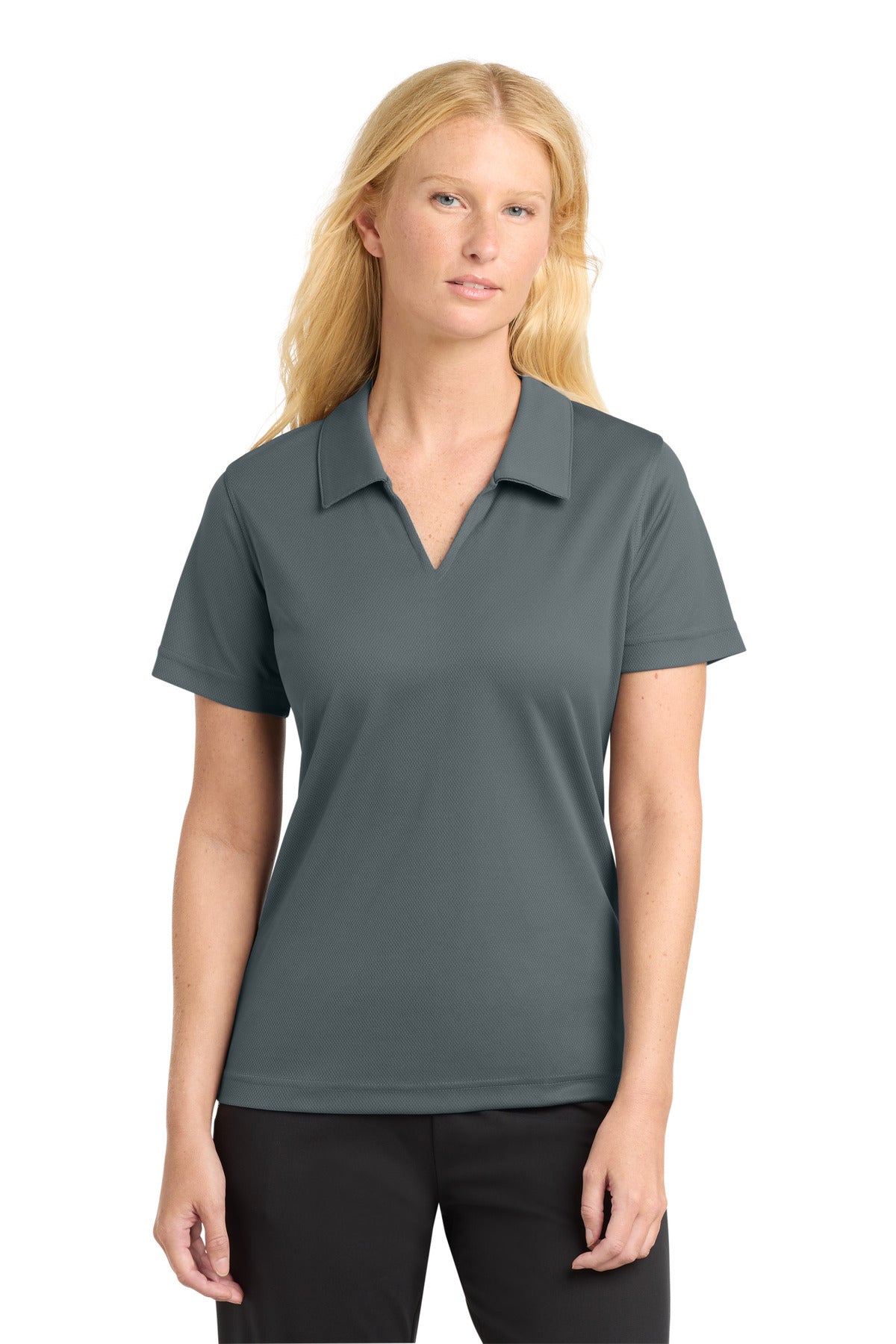 Sport-Tek Women's Dri-Mesh V-Neck Polo.  L469 in Steel