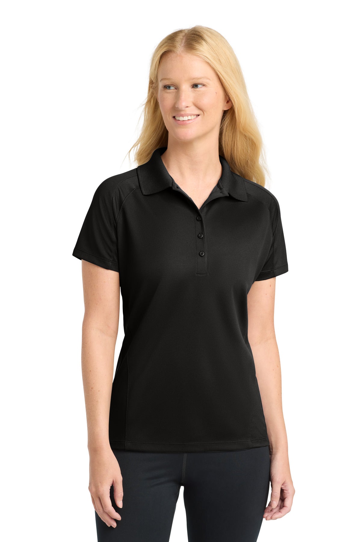 Sport-Tek Women's Dri-Mesh Pro Polo. L474 in Black