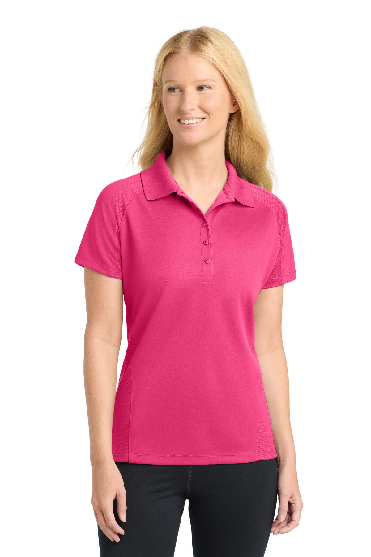 Sport-Tek Women's Dri-Mesh Pro Polo. L474 in Pink Raspberry