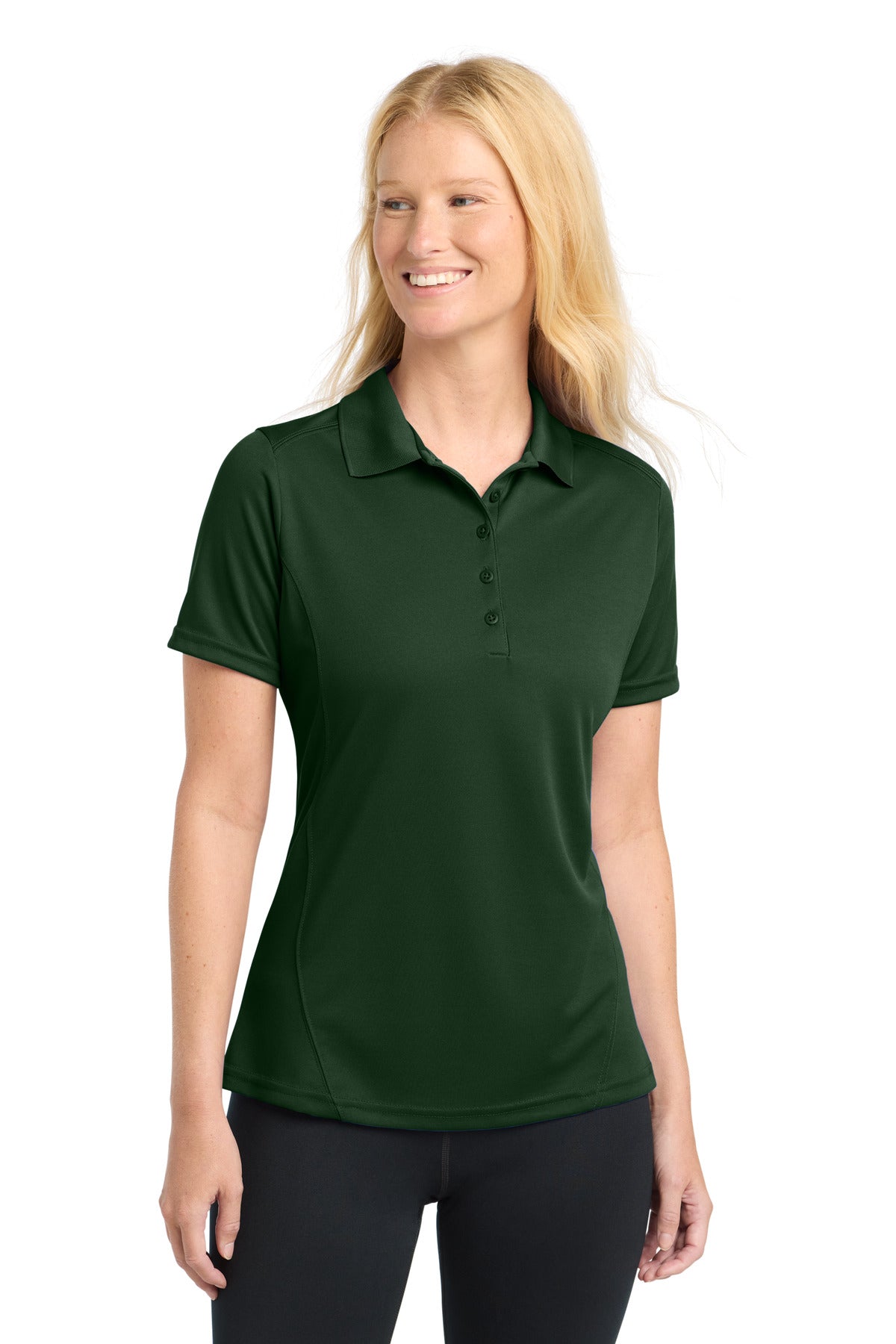 Sport-Tek Women's Dry Zone Raglan Accent Polo. L475 in Forest Green