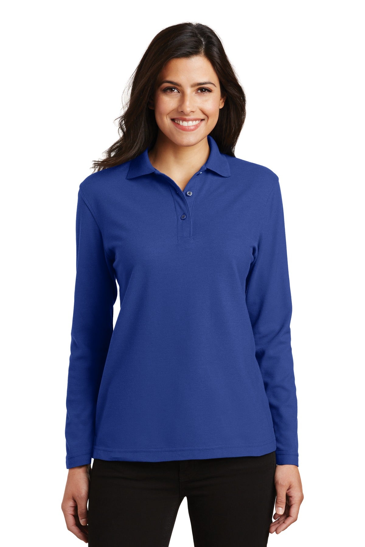 Port Authority Women's Silk Touch Long Sleeve Polo.  L500LS in Royal