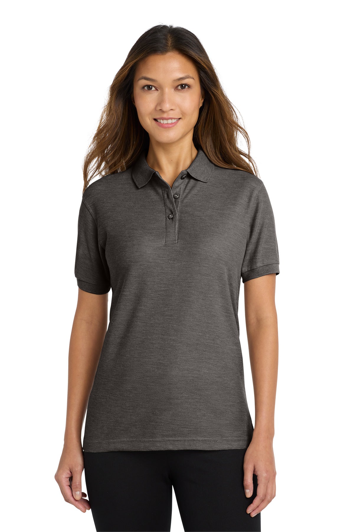 Port Authority Women's Silk Touch Polo.  L500 in Charcoal Heather Grey