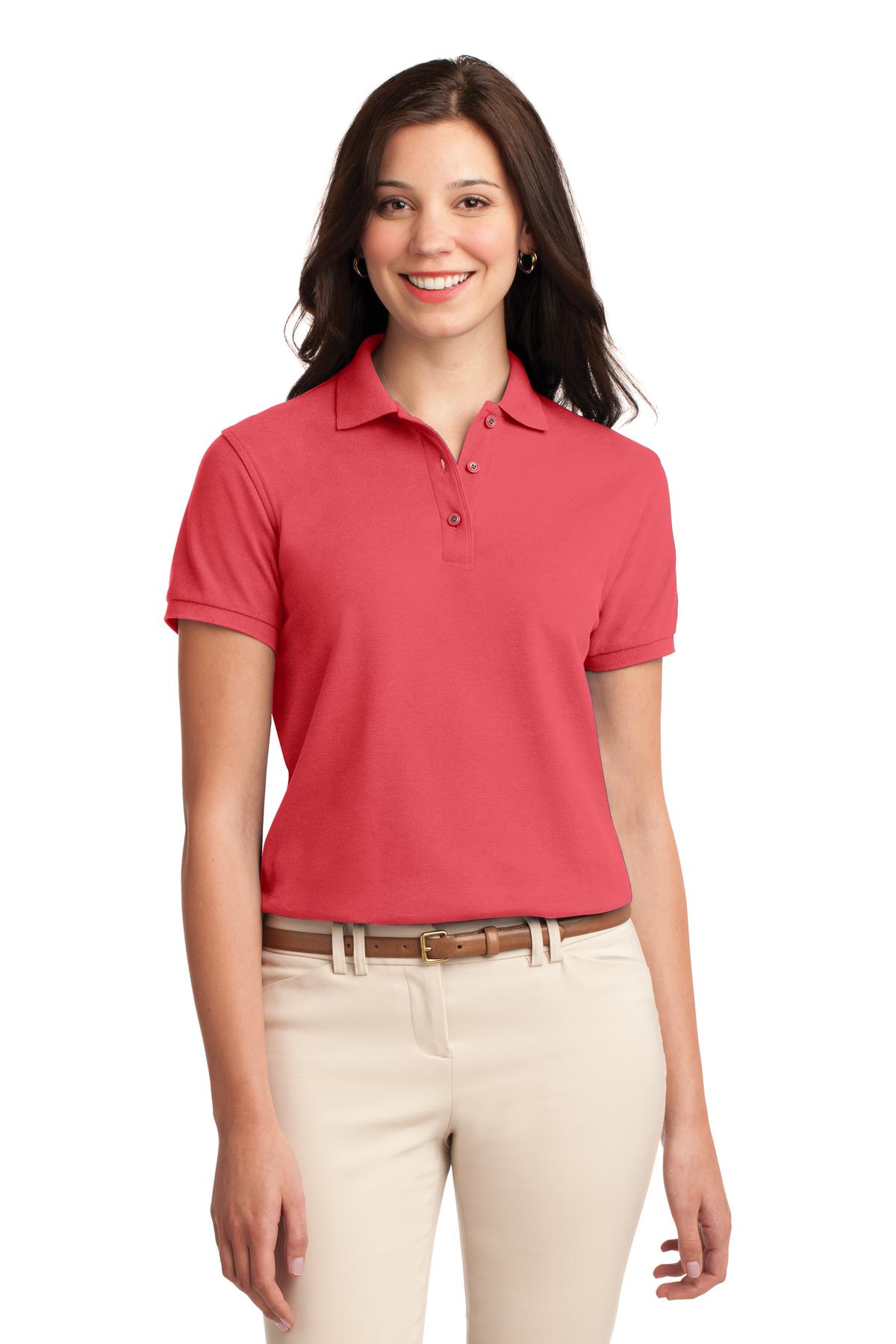 Port Authority Women's Silk Touch Polo.  L500 in Hibiscus