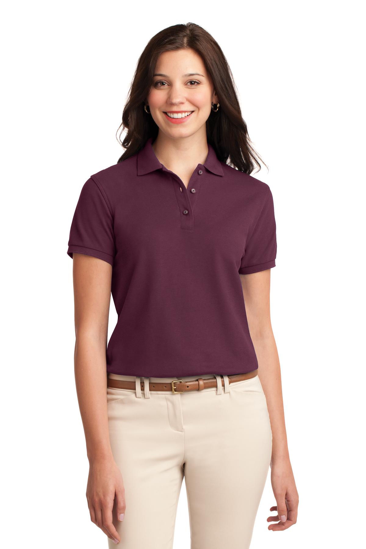 Port Authority Women's Silk Touch Polo.  L500 in Maroon