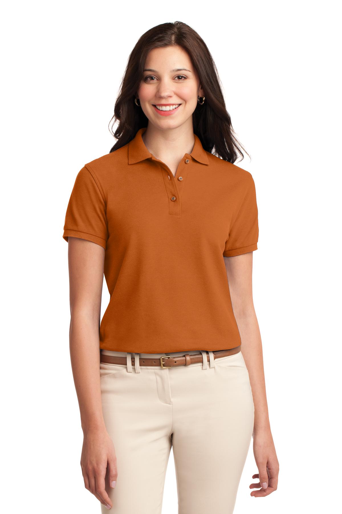 Port Authority Women's Silk Touch Polo.  L500 in Texas Orange