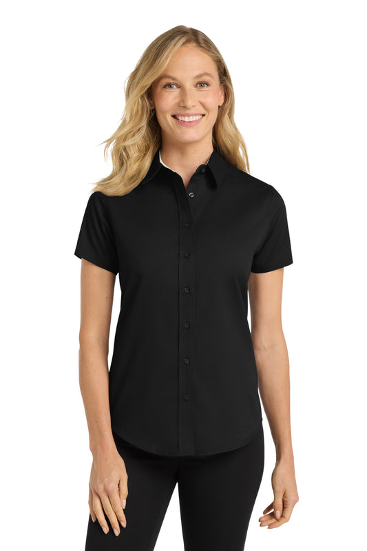 Port Authority Women's Short Sleeve Easy Care  Shirt.  L508 in Black/ Light Stone