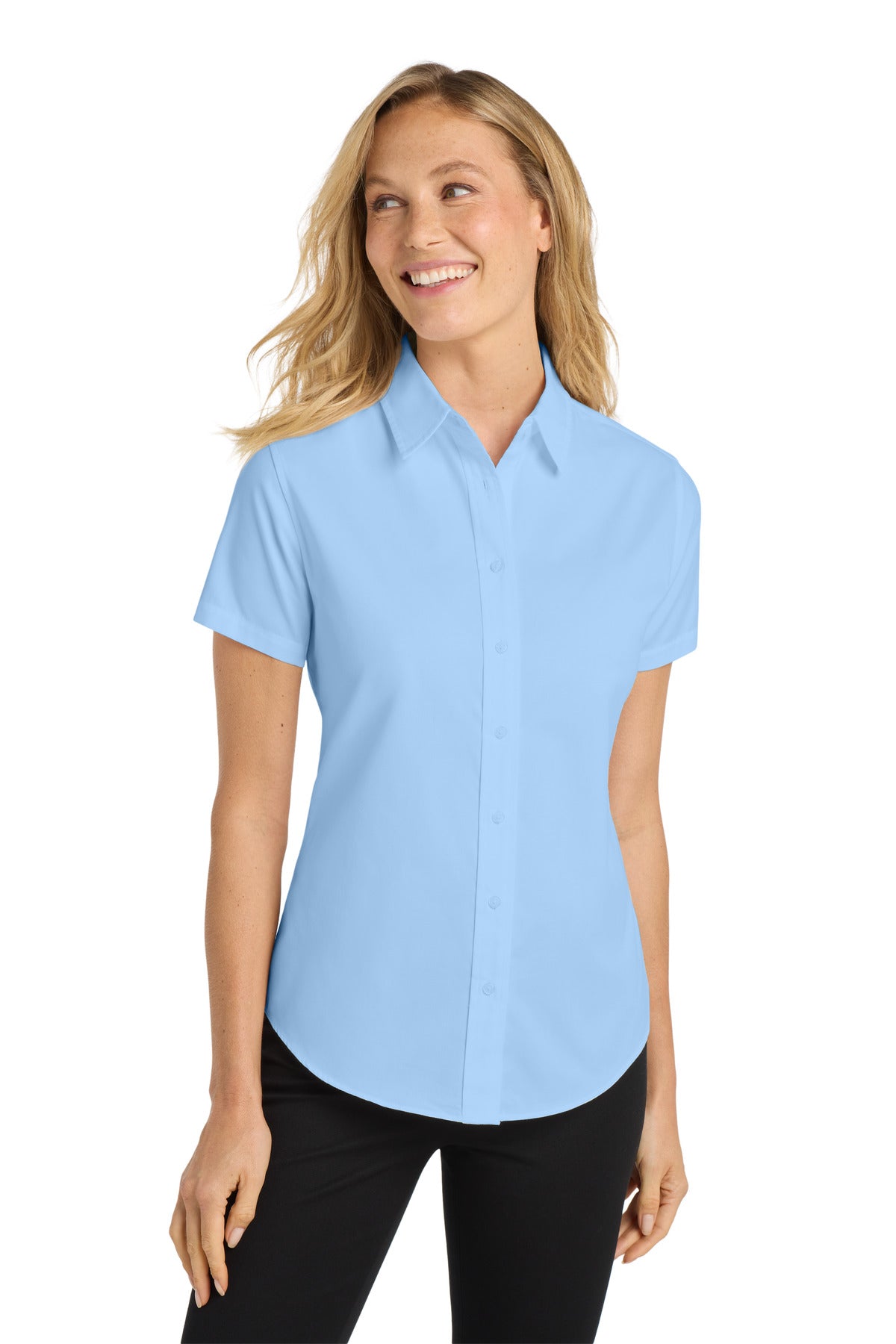 Port Authority Women's Short Sleeve Easy Care  Shirt.  L508 in Light Blue/ Light Stone