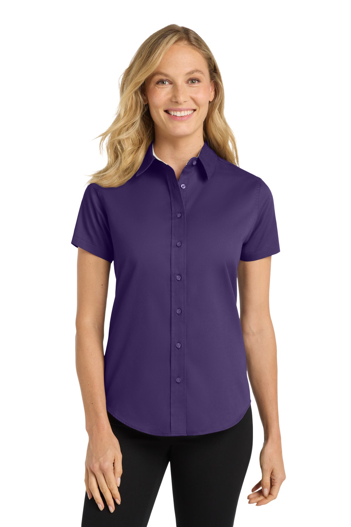 Port Authority Women's Short Sleeve Easy Care  Shirt.  L508 in Purple/ Light Stone