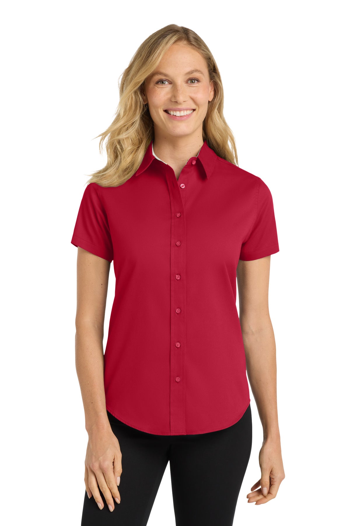 Port Authority Women's Short Sleeve Easy Care  Shirt.  L508 in Red/ Light Stone