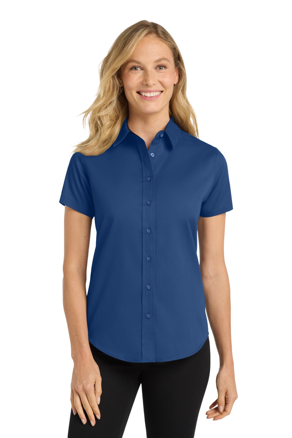 Port Authority Women's Short Sleeve Easy Care  Shirt.  L508 in Royal/ Classic Navy