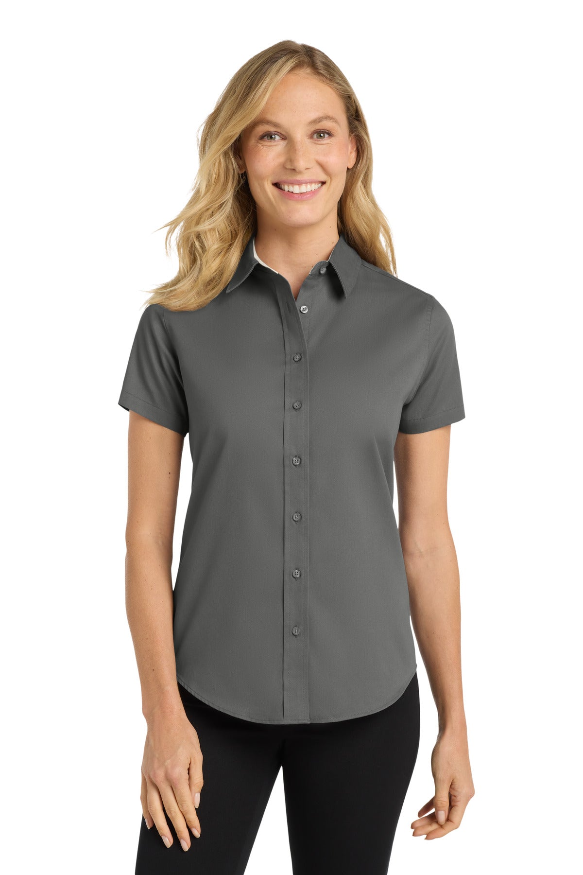 Port Authority Women's Short Sleeve Easy Care  Shirt.  L508 in Steel Grey/ Light Stone