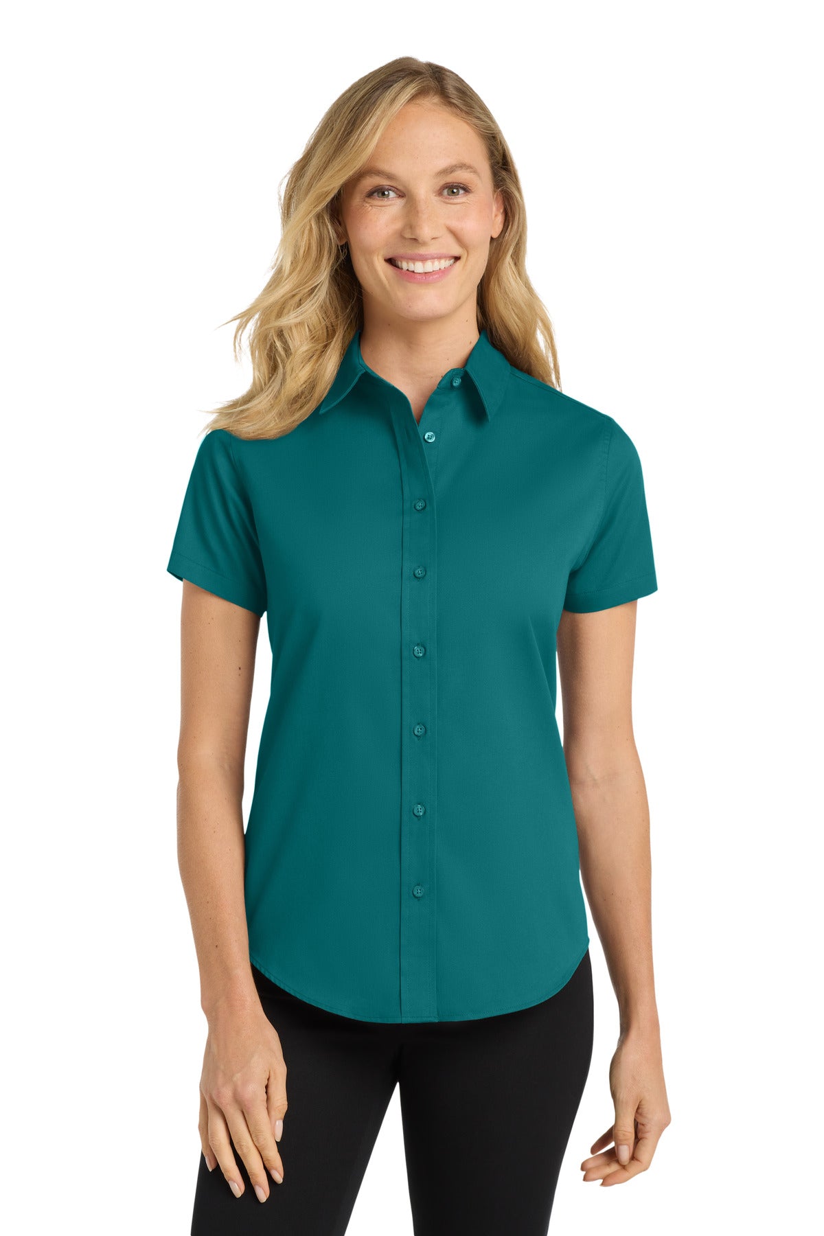 Port Authority Women's Short Sleeve Easy Care  Shirt.  L508 in Teal Green