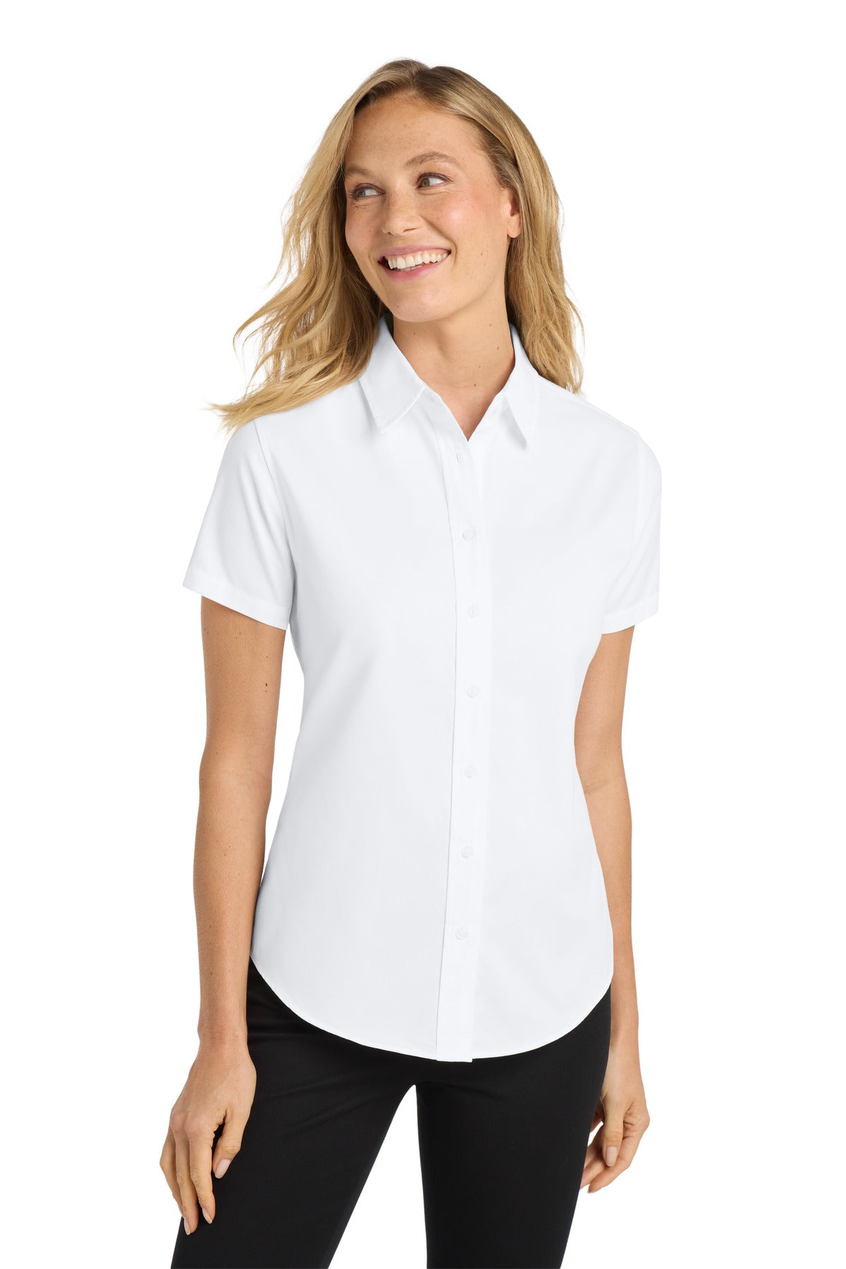 Port Authority Women's Short Sleeve Easy Care  Shirt.  L508 in White/ Light Stone