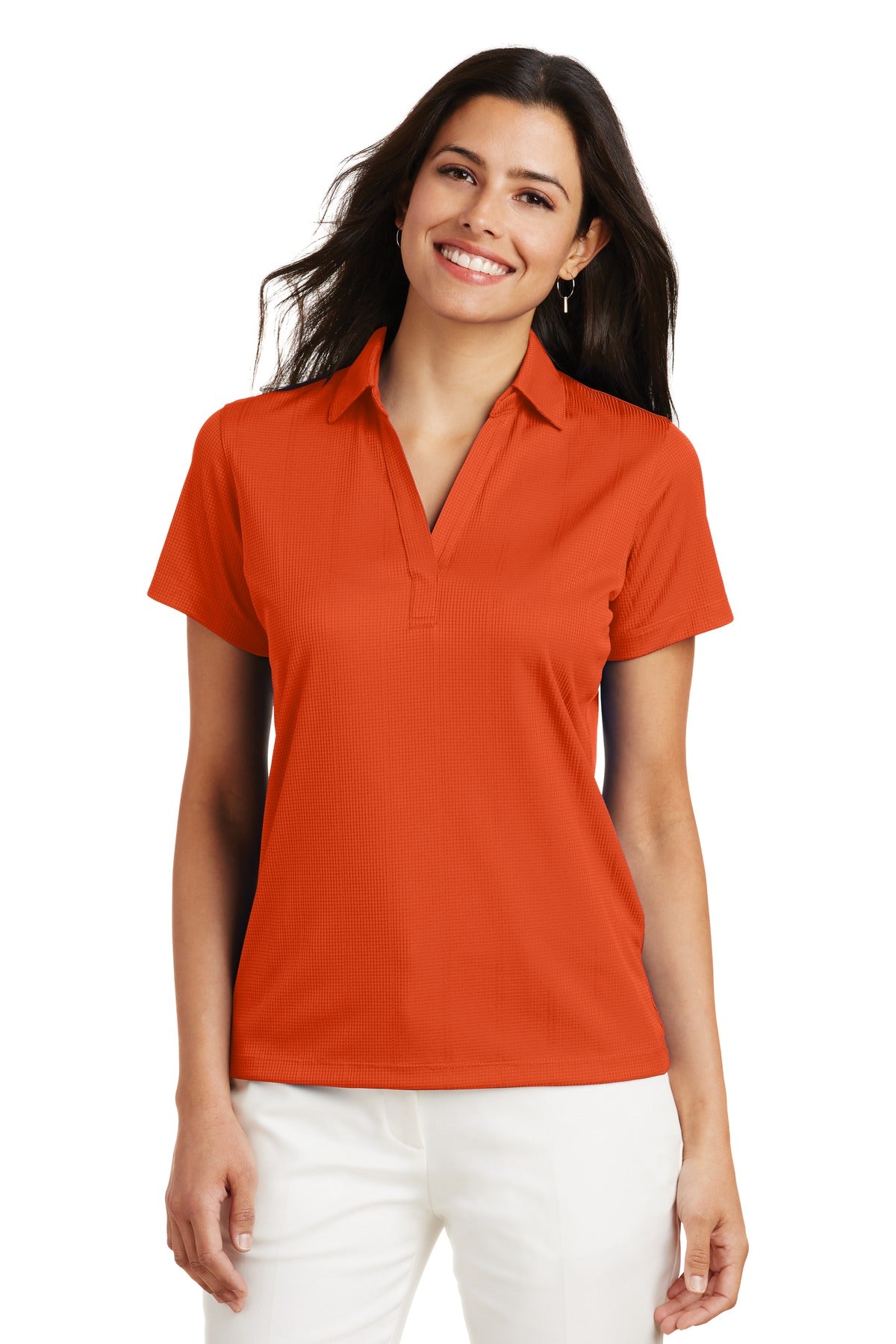Port Authority Women's Performance Fine Jacquard Polo. L528 in Autumn Orange