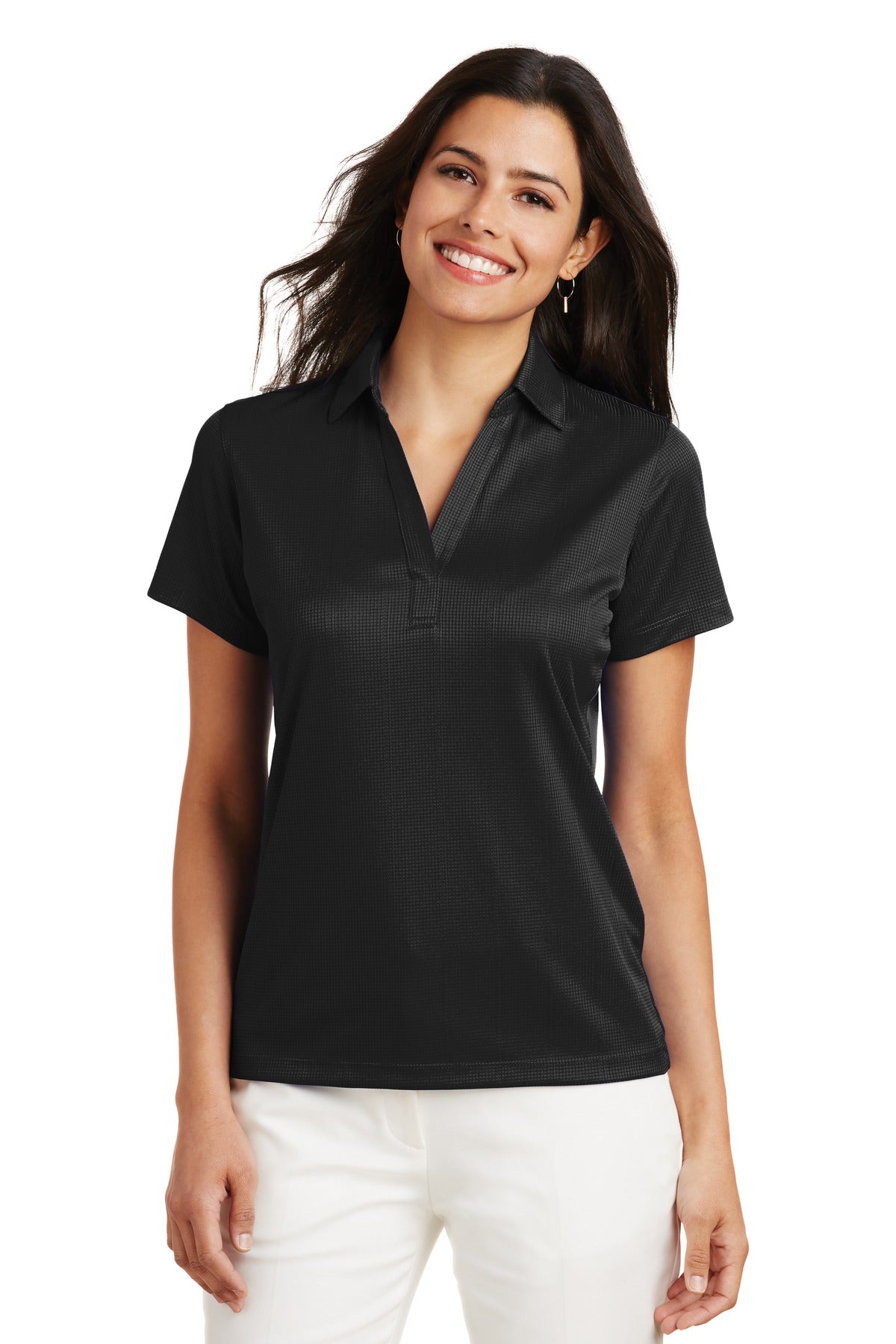 Port Authority Women's Performance Fine Jacquard Polo. L528 in Black