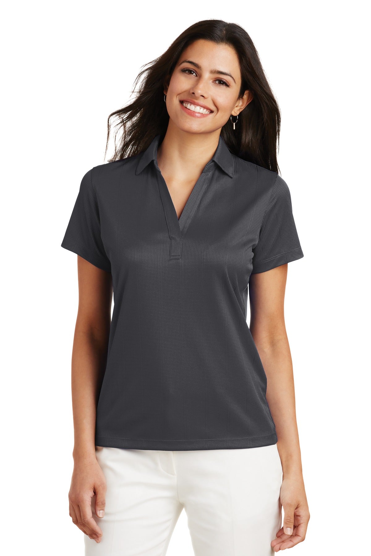 Port Authority Women's Performance Fine Jacquard Polo. L528 in Grey Smoke