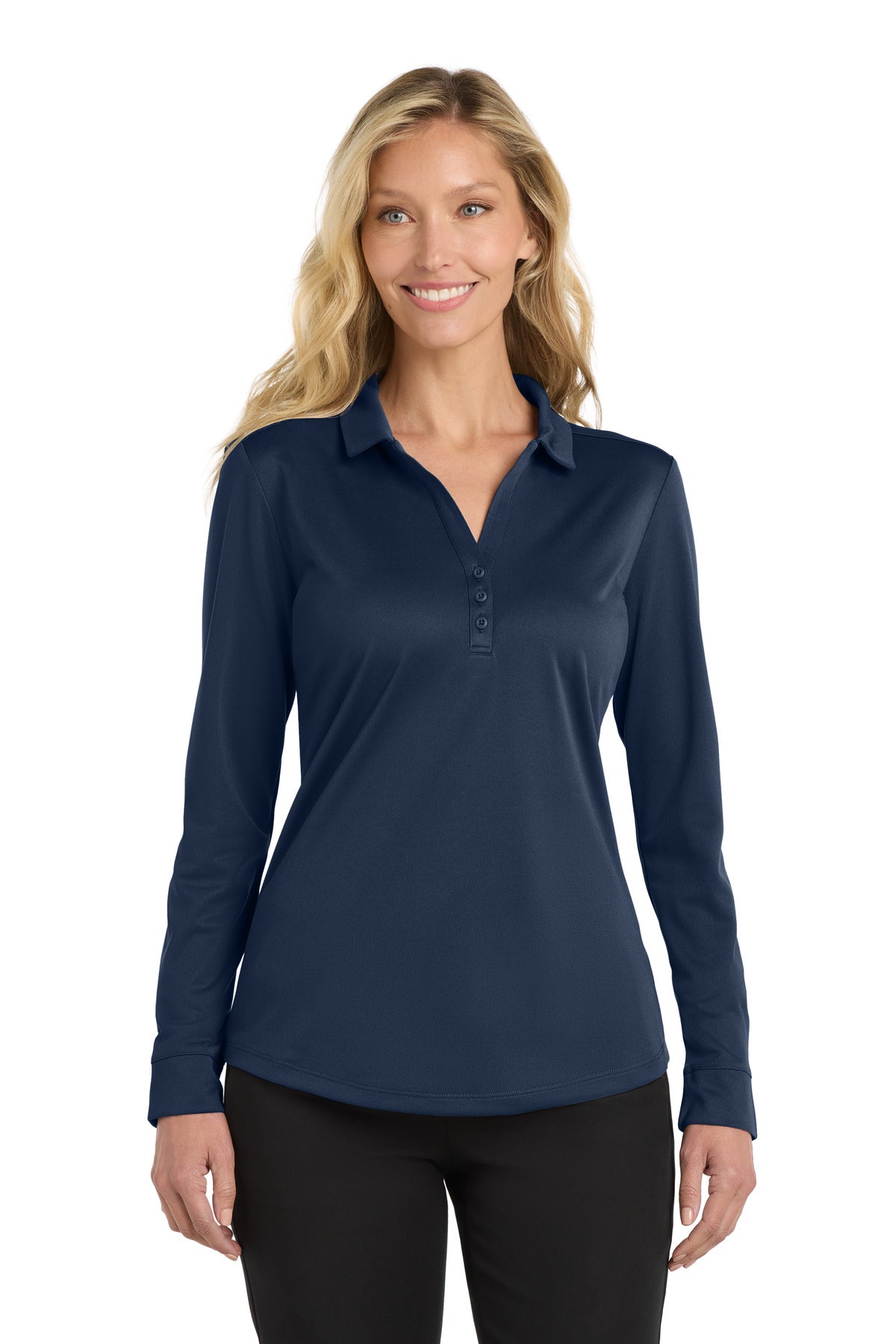 Port Authority  Women's Silk Touch   Performance Long Sleeve Polo. L540LS in Navy