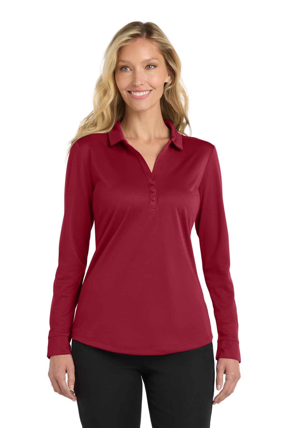 Port Authority  Women's Silk Touch   Performance Long Sleeve Polo. L540LS in Red