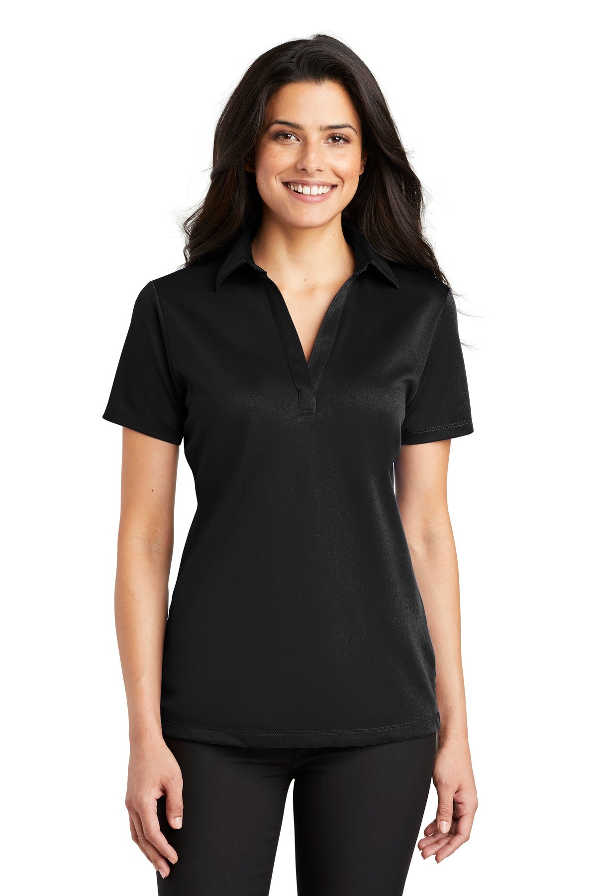Port Authority Women's Silk Touch Performance Polo. L540 in Black