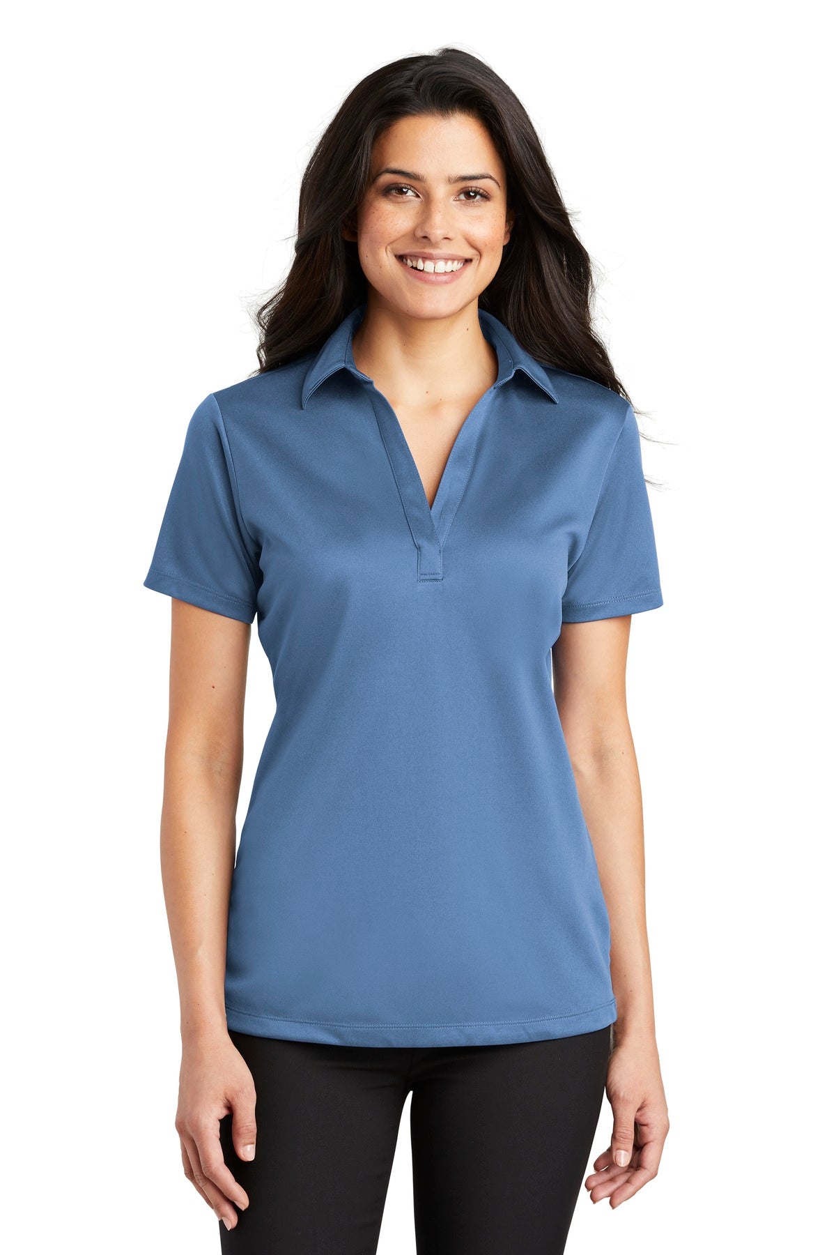 Port Authority Women's Silk Touch Performance Polo. L540 in Carolina Blue