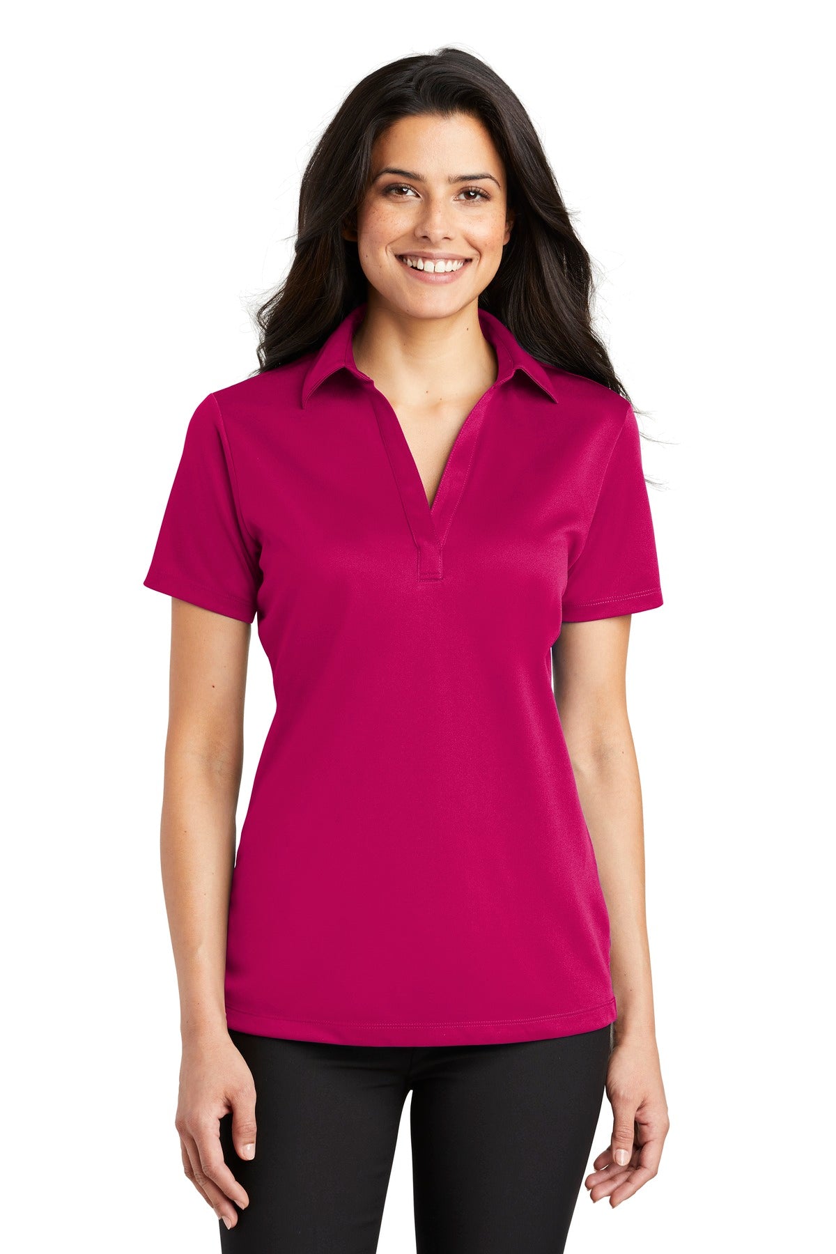 Port Authority Women's Silk Touch Performance Polo. L540 in Pink Raspberry