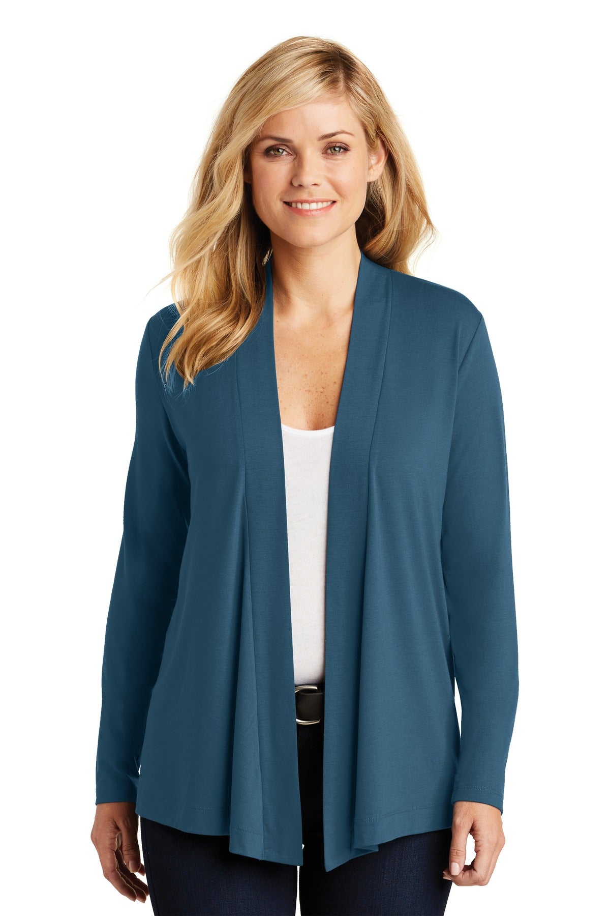 Port Authority Women's Concept Open Cardigan. L5430 in Dusty Blue