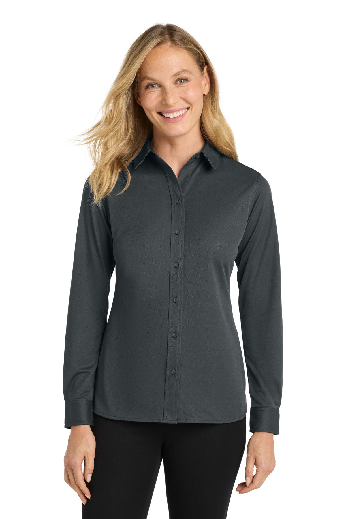 Port Authority Women's Dimension Knit Dress Shirt. L570 in Battleship Grey